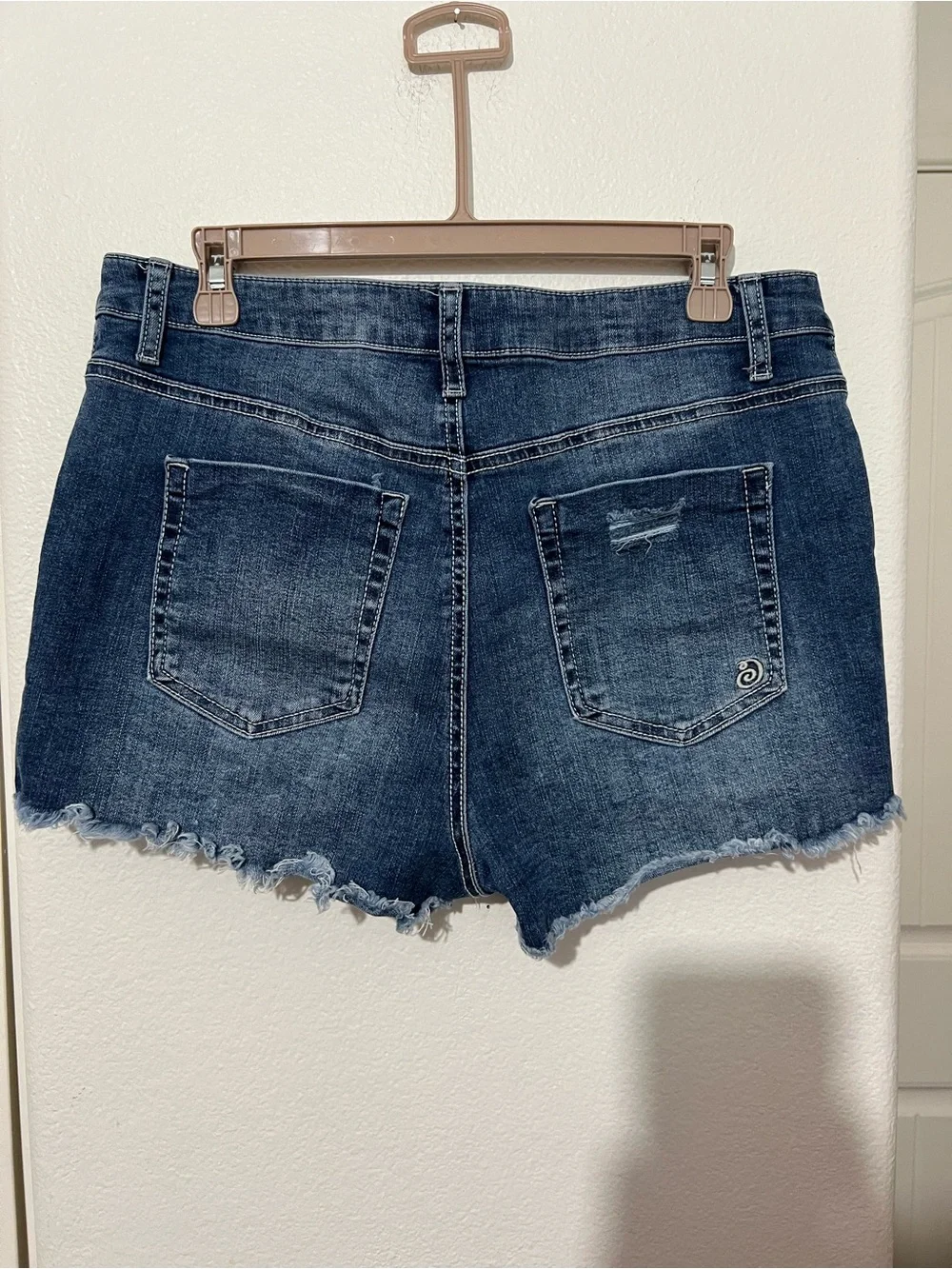 Indigo Rein Distressed Dark Blue Denim Button-Fly Shorts